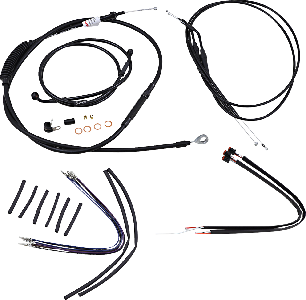 Burly Brand Complete Black Vinyl Handlebar Cable/Line Kit For Ape Hangers - 14" - '14-'22 Sportster