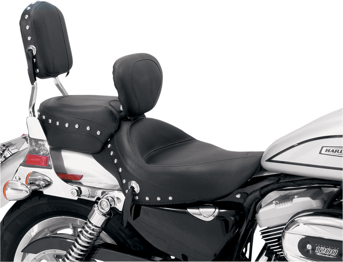 Mustang Wide Solo Seat - With Backrest - Black - Studded W/ Concho - XL '04-'21