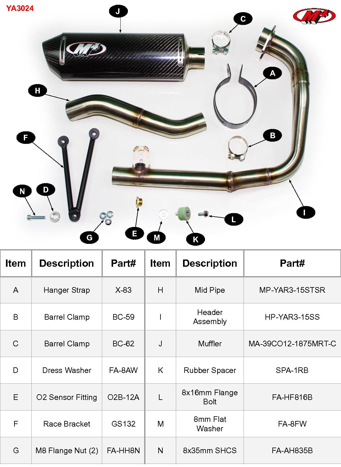 M4 Exhaust YA3024 Component Key