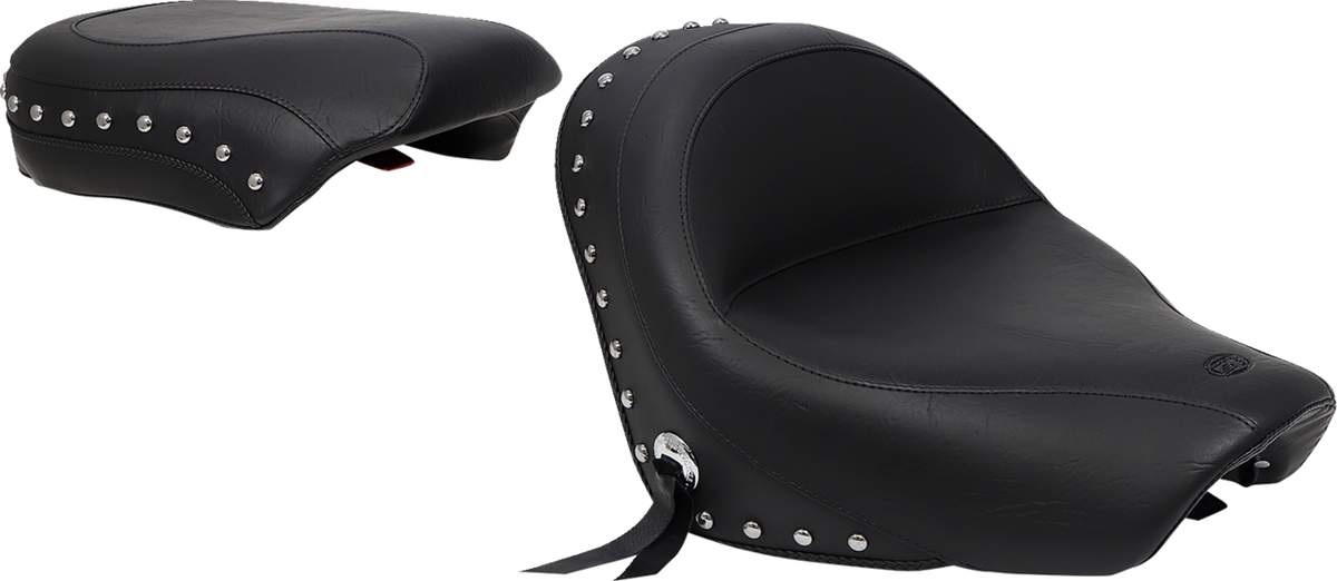 Mustang Seat - Wide - Touring - Without Backrest - Two-Piece - Chrome Studded - Black W/ Conchos - 750Aero