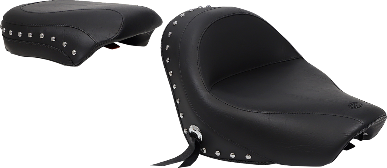 Mustang Seat - Wide - Touring - Without Backrest - Two-Piece - Chrome Studded - Black W/ Conchos - 750Aero