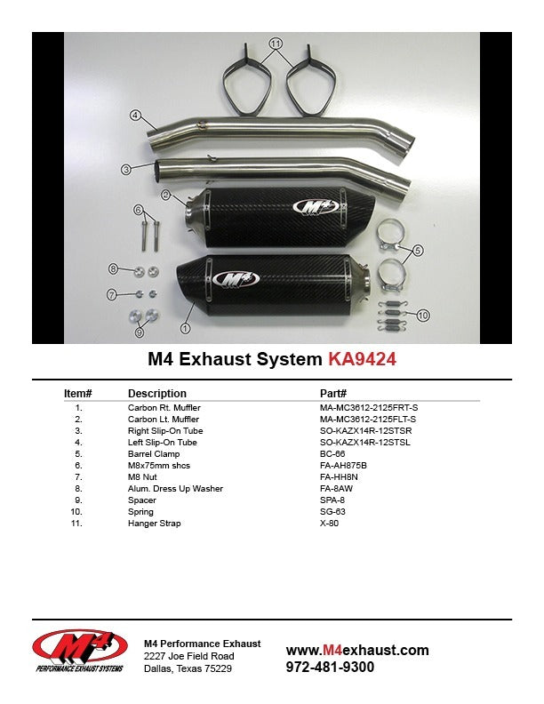 M4 Exhaust KA9424 Component Key