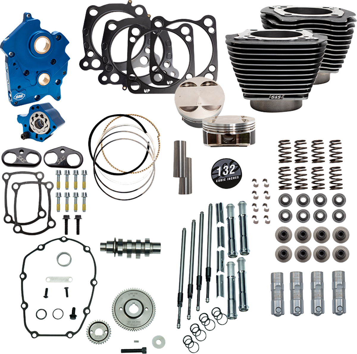 S&amp;S Cycle 132" Power Pack - 550 Gear Drive - Water Cooled - Black Granite W/Highlight Fins - 114"/117" M8