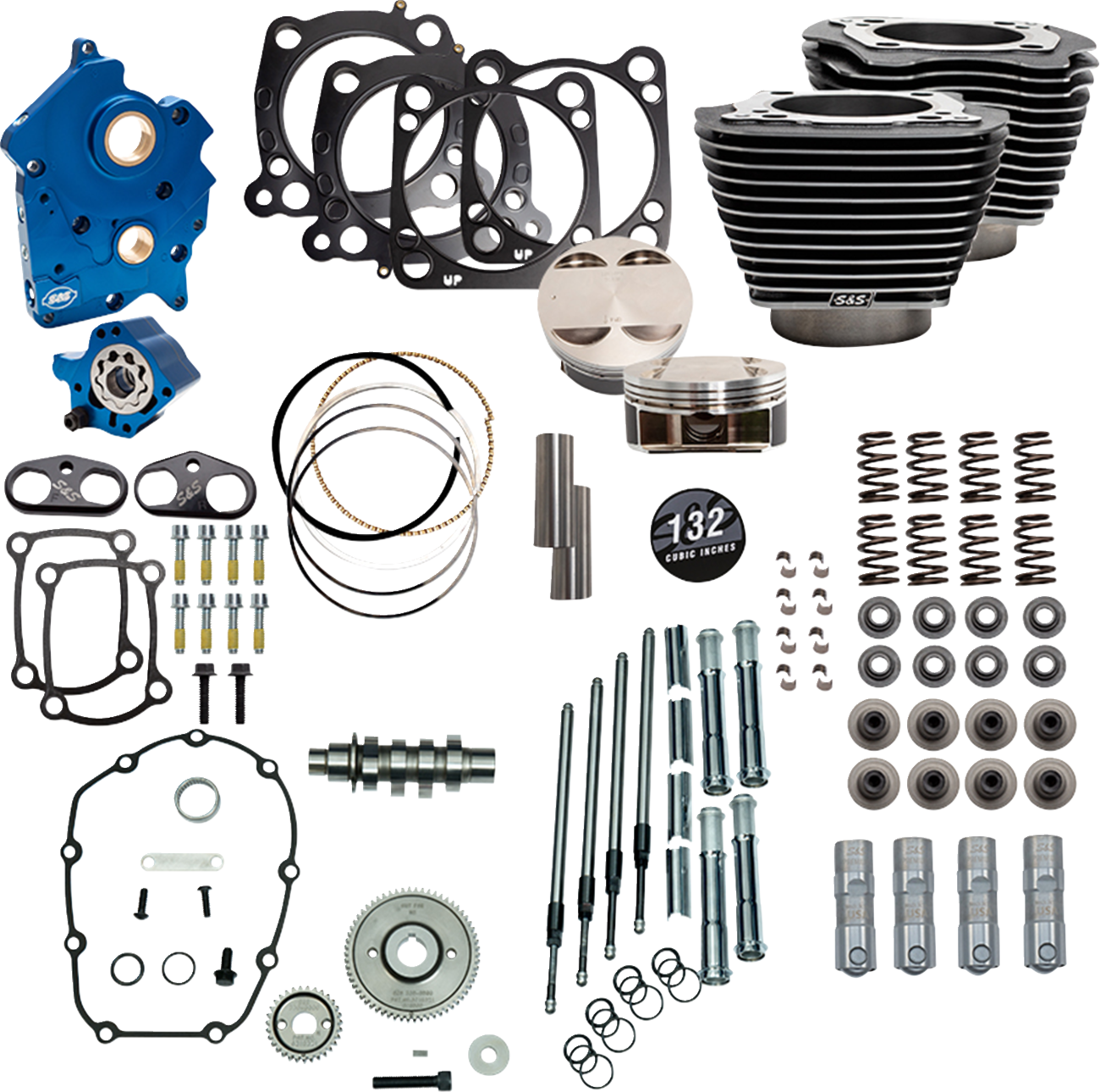 S&S Cycle 132" Power Pack - 550 Gear Drive - Water Cooled - Black Granite W/Highlight Fins - 114"/117" M8