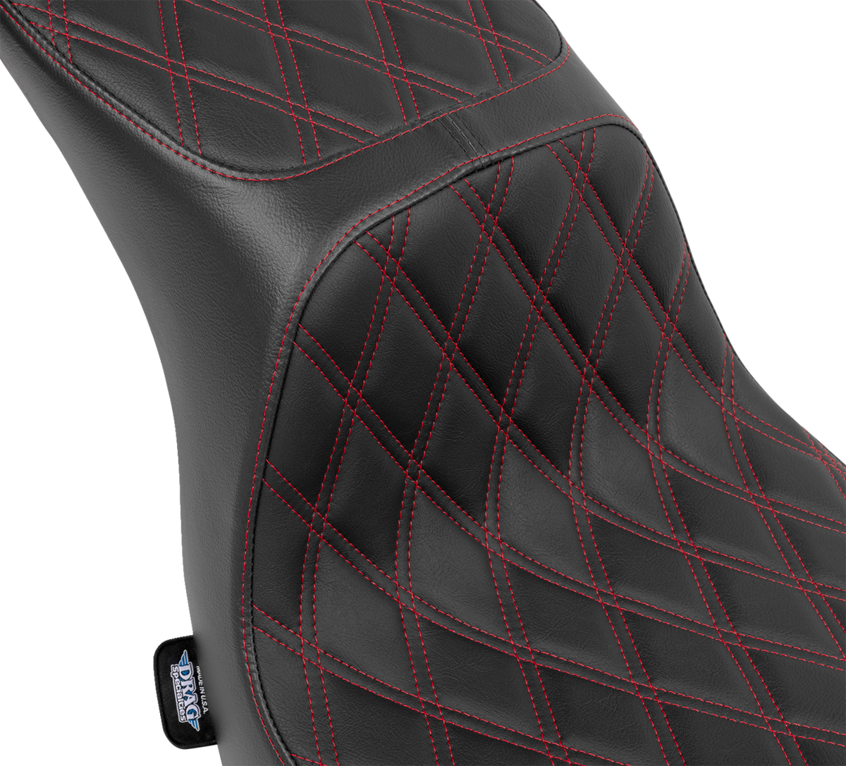 Drag Specialties Seats Predator 2-Up Seat - Vinyl - Double Diamond - Red Stitching - FLSB/FXLRS '18-'24