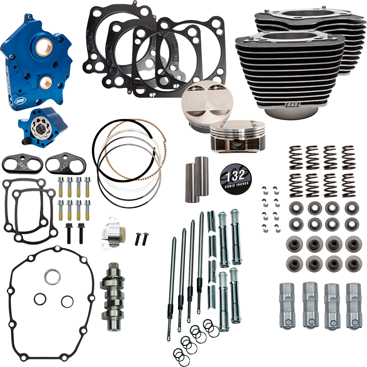 S&amp;S Cycle 132" Power Pack - 550 Chain Drive - Water Cooled - Wrinkle Black W/Highlight Fins - 114"/117" M8