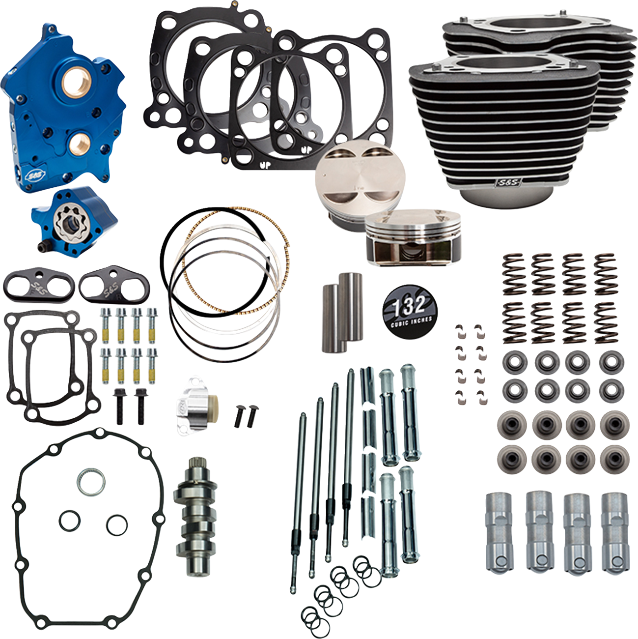 S&S Cycle 132" Power Pack - 550 Chain Drive - Water Cooled - Wrinkle Black W/Highlight Fins - 114"/117" M8