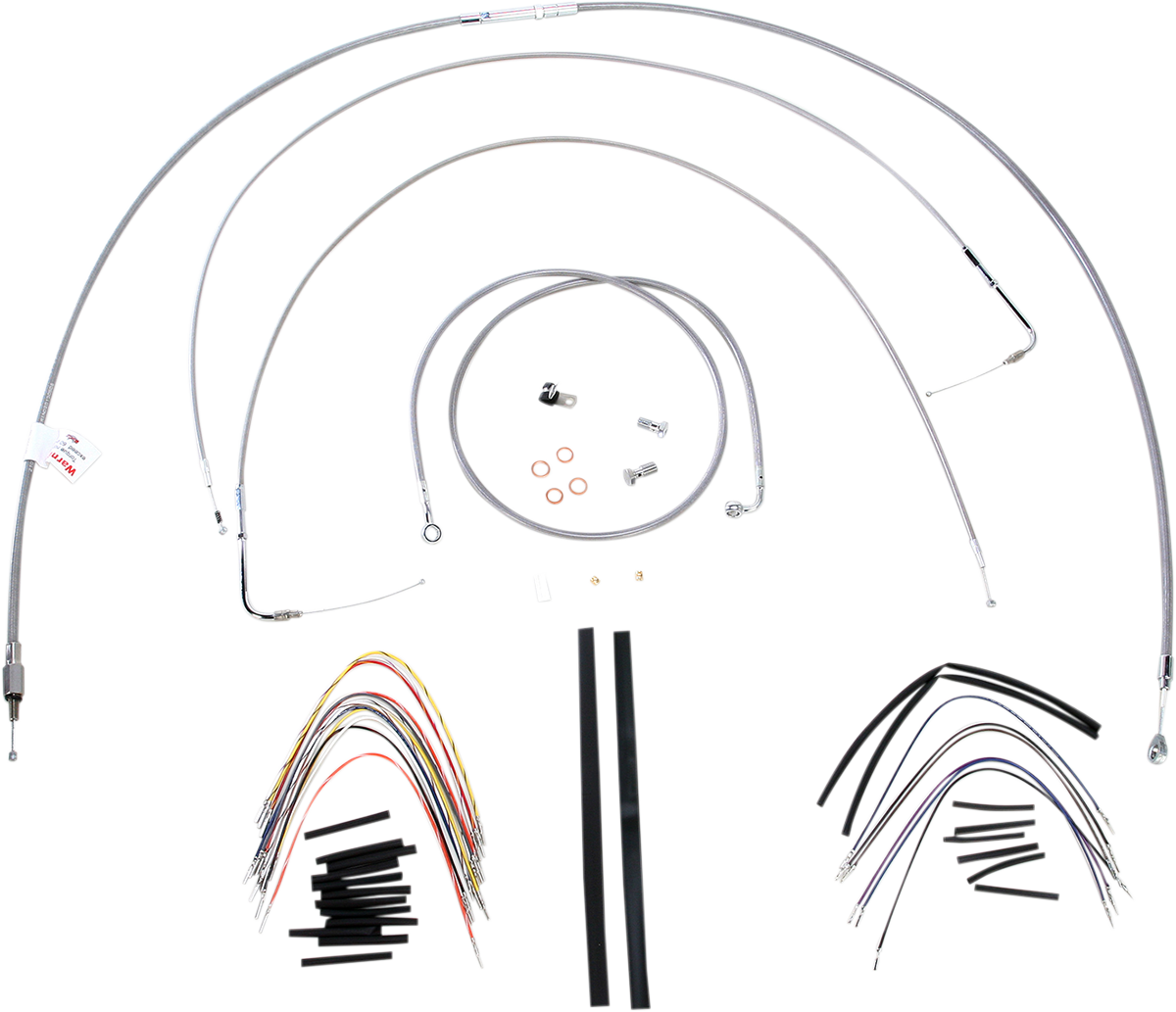 Burly Brand Complete Stainless Braided Handlebar Cable/Brake Line Kit - 18" Ape Hangers - '00-'06 FLST