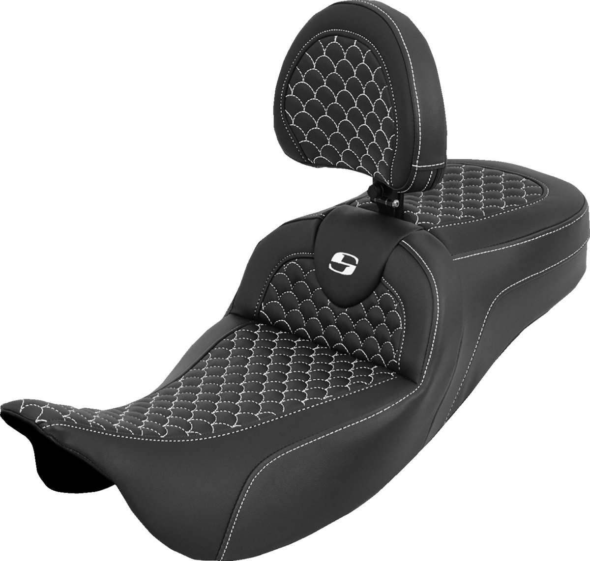 Saddlemen Extended Reach Roadsofa™ Seat - Dragon Scale - White Stitch - With Backrest - Touring '08-'25