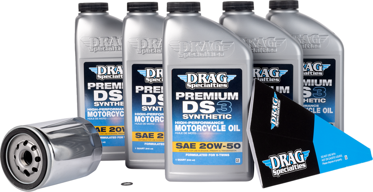Drag Specialties Oil Full Synthetic Oil Change Kit - 20W50 - M8 - Chrome Filter