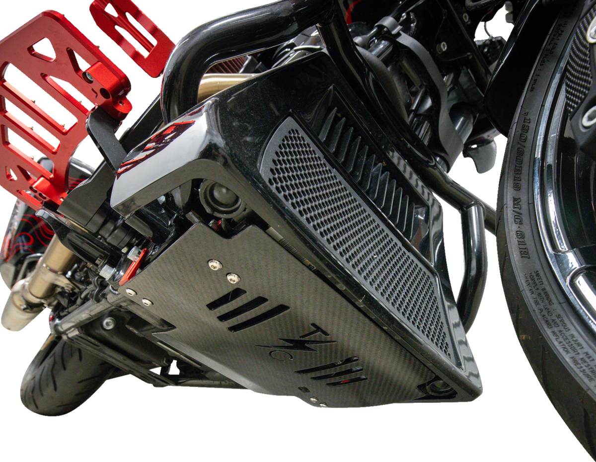 Thrashin Supply CO. Skid Plate - Carbon Fiber/Gloss - With Red Brackets - FLHX/FLTRX