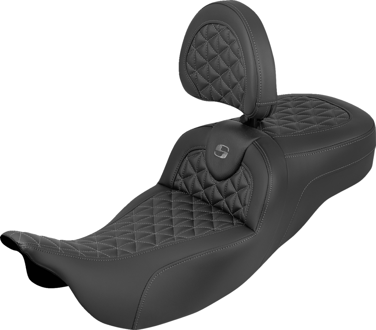 Saddlemen RoadSofa™ Tri Gripper Seat - Extended Reach - Gray Stitch - W/ Backrest - FLH/FLT '08-'25