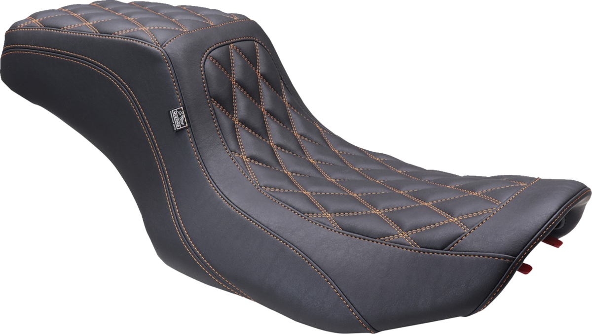Mustang One Piece 2-Up Squareback Seat - Double Diamond - Orange Stitch - FLH/FLT '23-'25