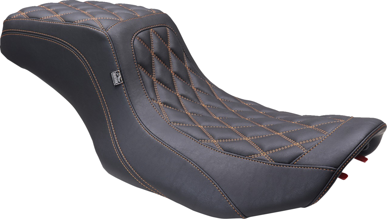 Mustang One Piece 2-Up Squareback Seat - Double Diamond - Orange Stitch - FLH/FLT '23-'25