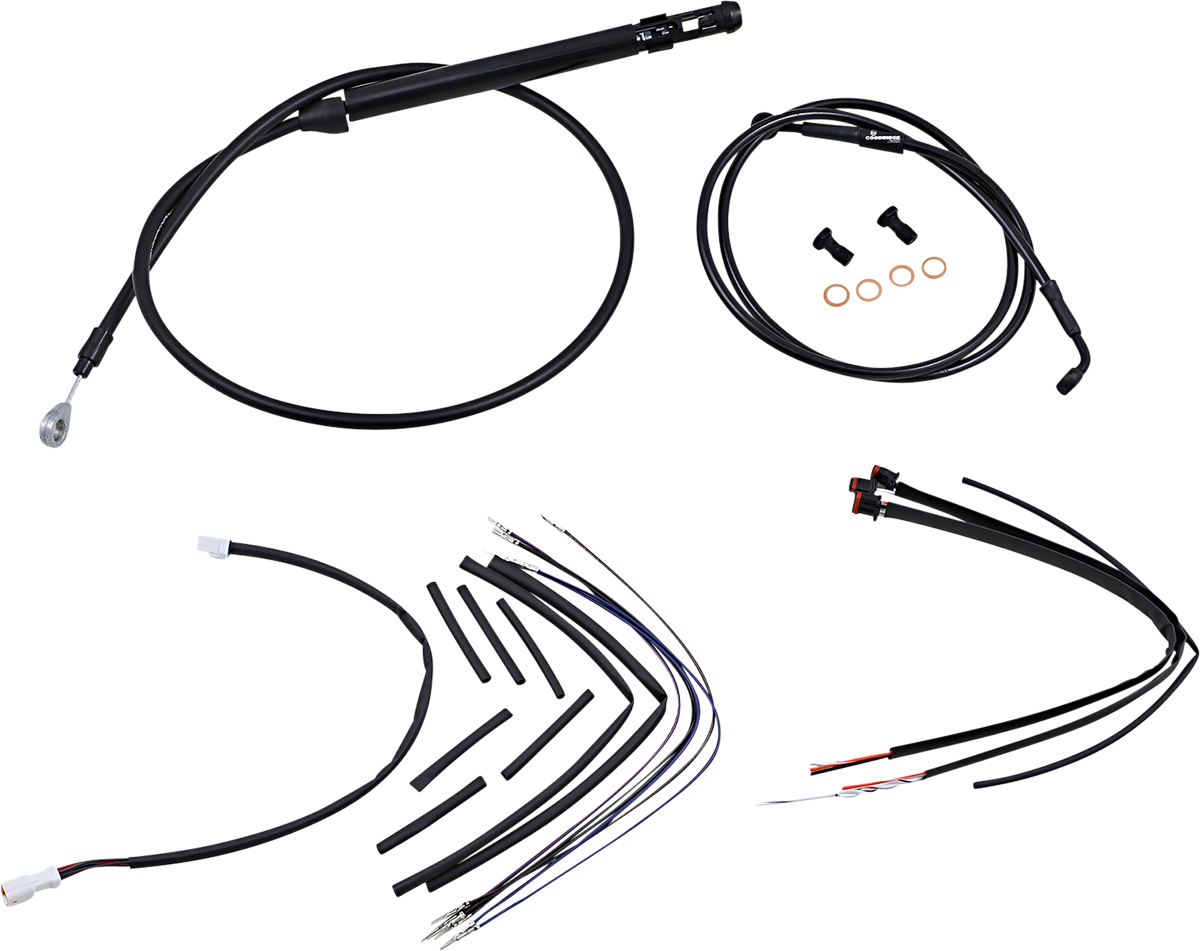 Burly Brand Complete Black Vinyl Handlebar Cable/Line Kit For Ape Hangers - 16" - '18-'24 FX