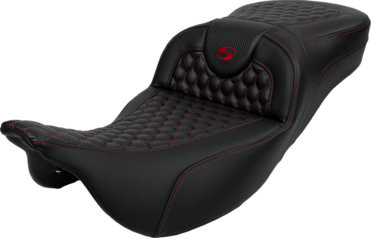 Saddlemen RoadSofa™ Seat - Honeycomb - Red Stitch - Extended Reach - Without Backrest - FLH/FLT '08-'24