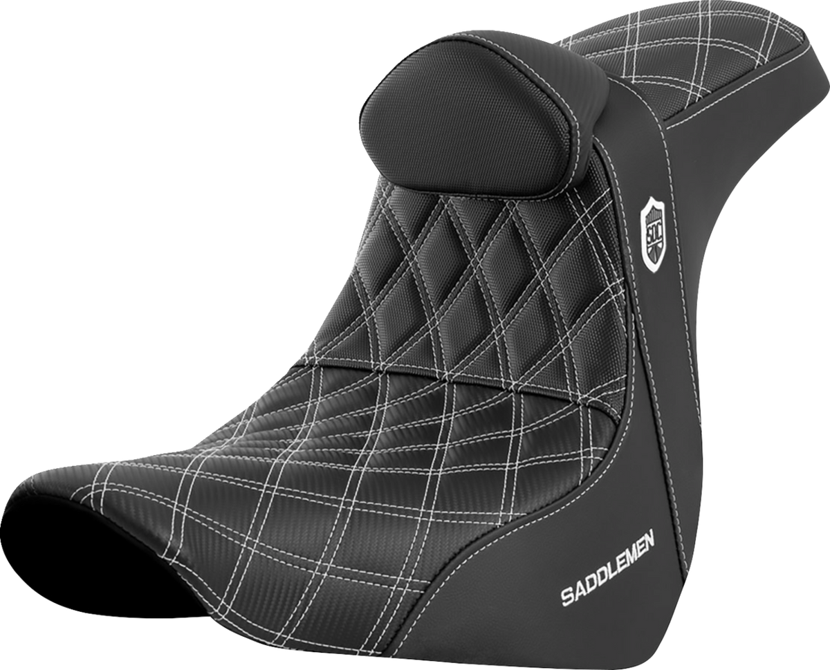 Saddlemen Pro Series SDC Performance Seat - W/ Backrest - White Stitch - FL/FX '18-'23