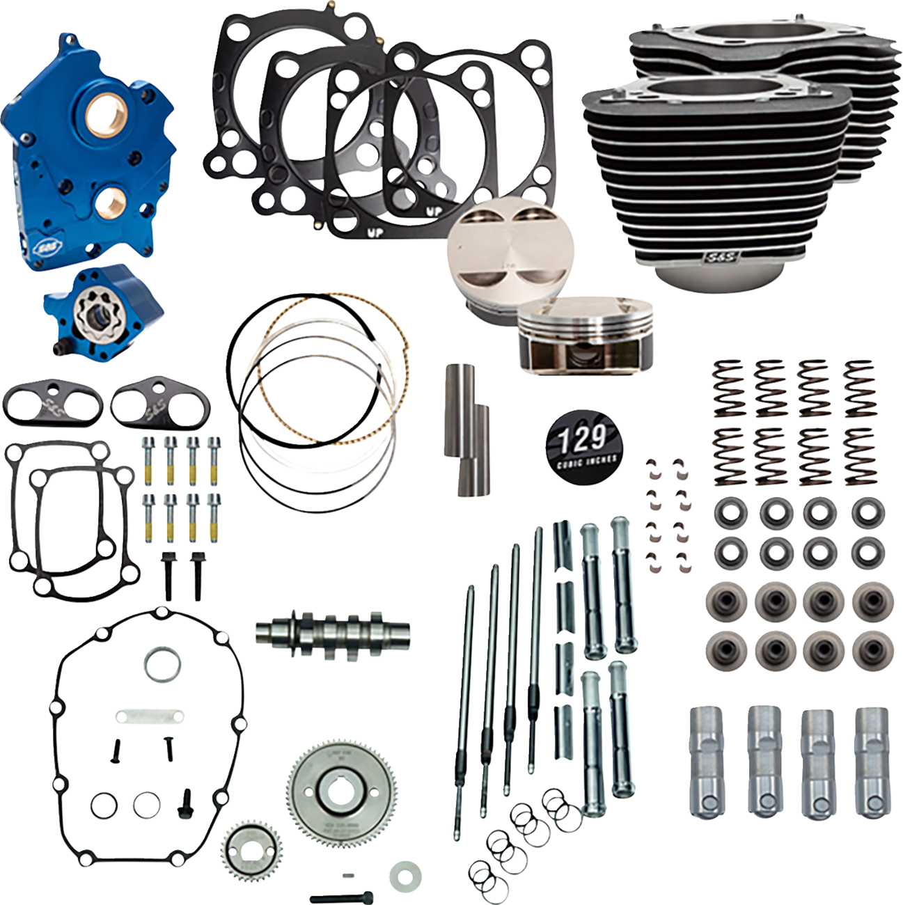 S&S Cycle Power Pack - Oil Cooled - 550G - Wrinkle Black W/Highlight - Chrome Pushrod Tubes - 107" M8