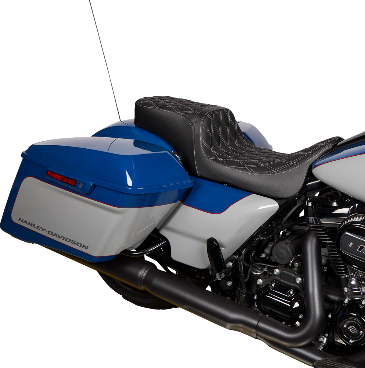 Drag Specialties Seats Predator 2-Up Seat - Vinyl - Double Diamond Silver Stitch - W/O Backrest - FL '08-'23