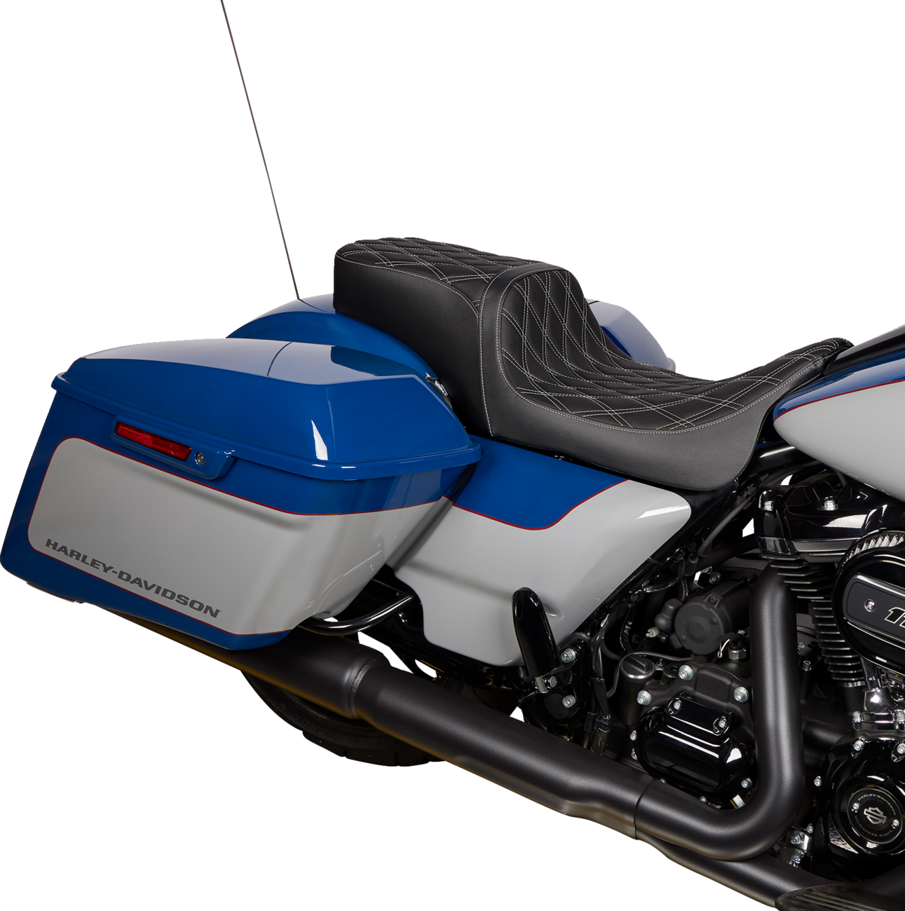 Drag Specialties Seats Predator 2-Up Seat - Vinyl - Double Diamond Silver Stitch - W/O Backrest - FL '08-'23