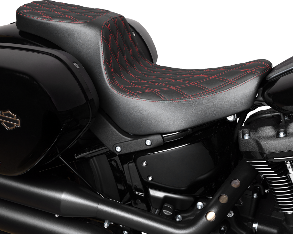 Drag Specialties Seats Predator 2-Up Seat - Vinyl - Double Diamond - Red Stitching - FLSB/FXLRS '18-'24