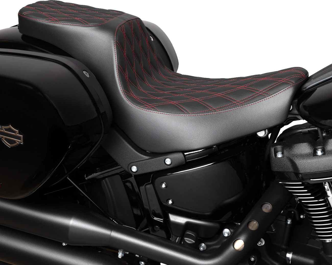 Drag Specialties Seats Predator 2-Up Seat - Vinyl - Double Diamond - Red Stitching - FLSB/FXLRS '18-'24