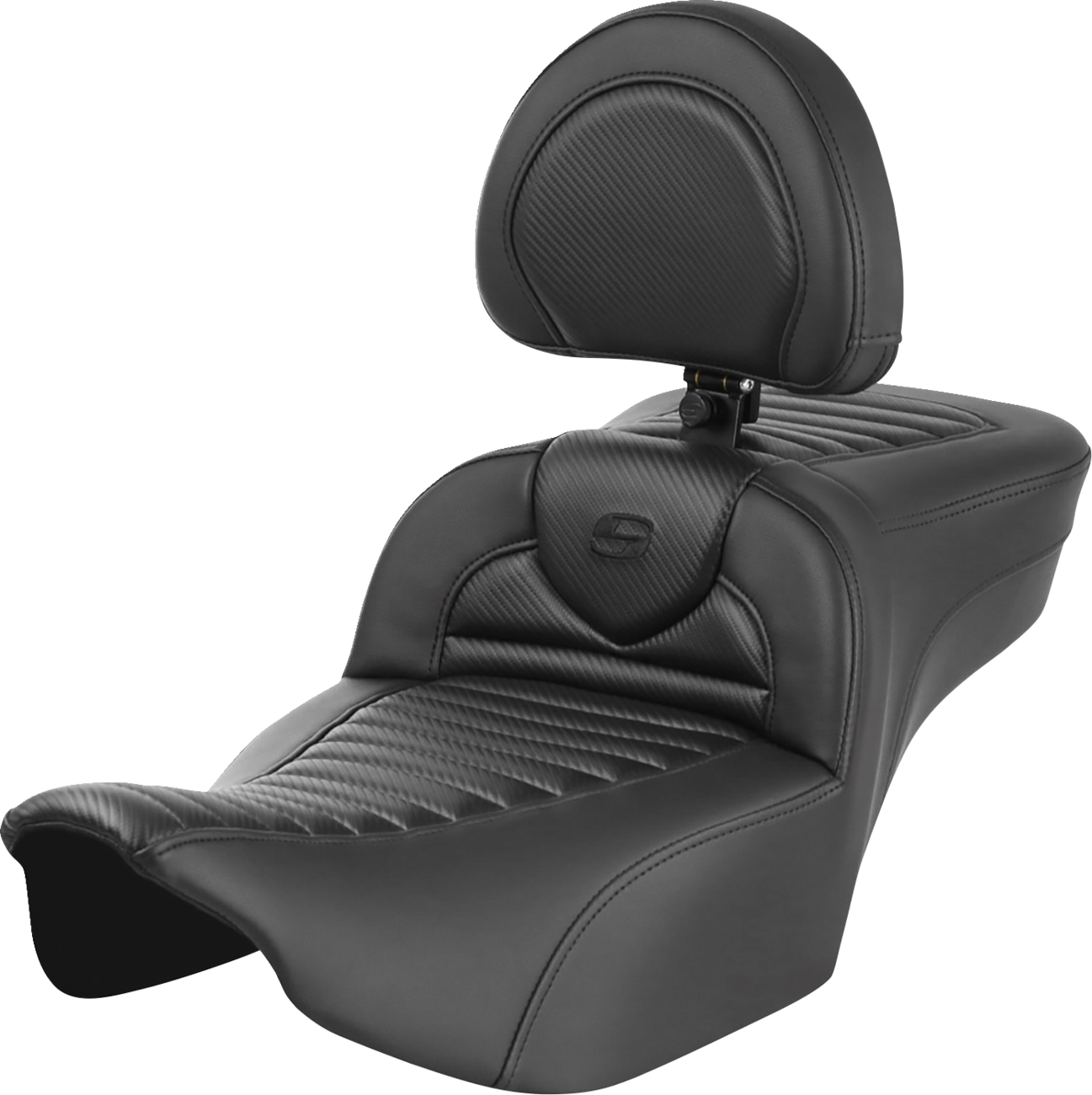 Saddlemen Roadsofa™ Extended Reach Seat - With Backrest - Tuck-N-Roll - Carbon Fiber - FLTR/FLHX '23-'24