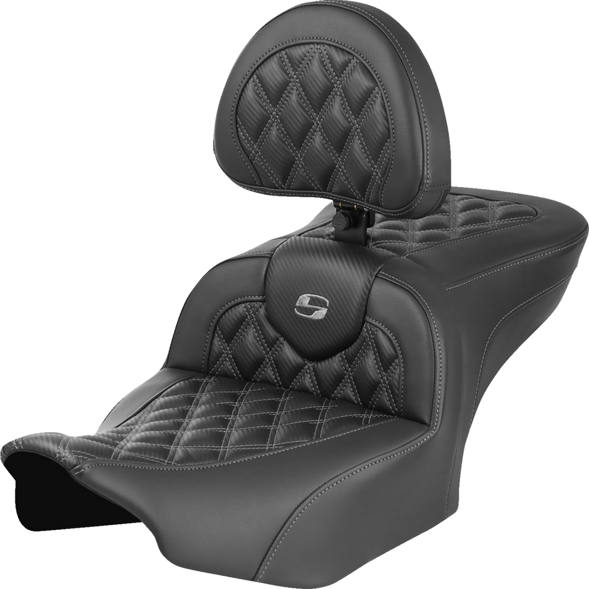 Saddlemen RoadSofa™ Seat - With Backrest - Carbon Fiber - Lattice Stitch - Gray Stitch - FLTR/FLHX '23-'24