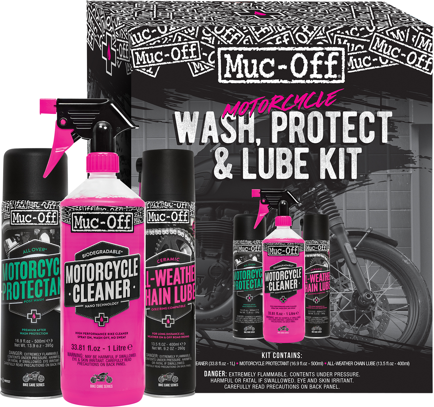 Muc-Off USA Motorcycle Wash, Protect & Lube Kit