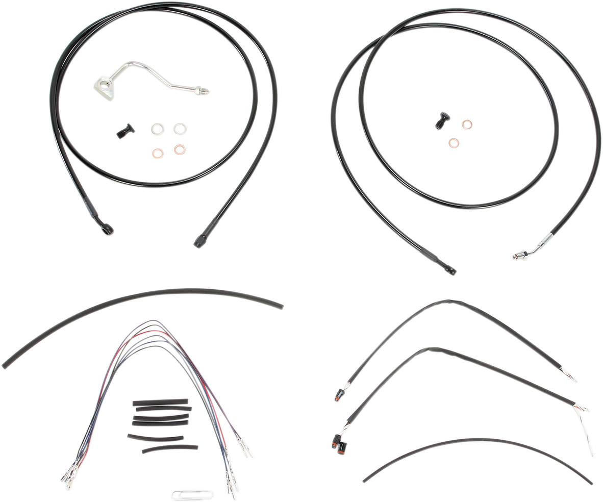 Burly Brand Complete Black Vinyl Handlebar Cable/Line Kit For Ape Hangers - 15" - ABS - '14-'16 FLH