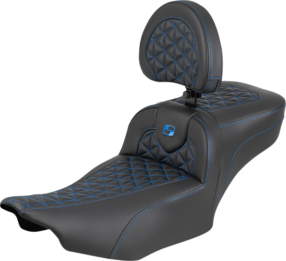 Saddlemen Roadsofa™ Extended Reach Seat - With Backrest - Blue Stitch - FLH/FLT '23-'25