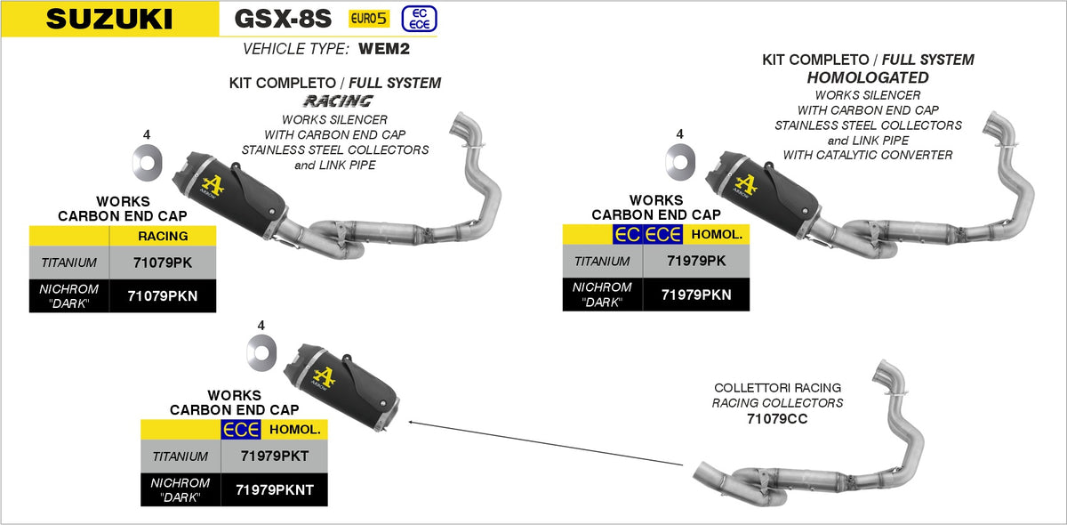 Arrow 71079PKN Works Nichrom Dark Racing Full System With Carbon End Cap
