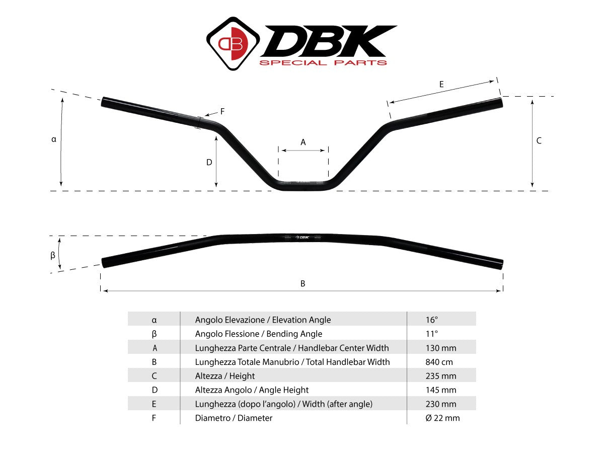 Ducabike DBK HAN03 HIGH CURVE HANDLEBAR Ø 22 MM