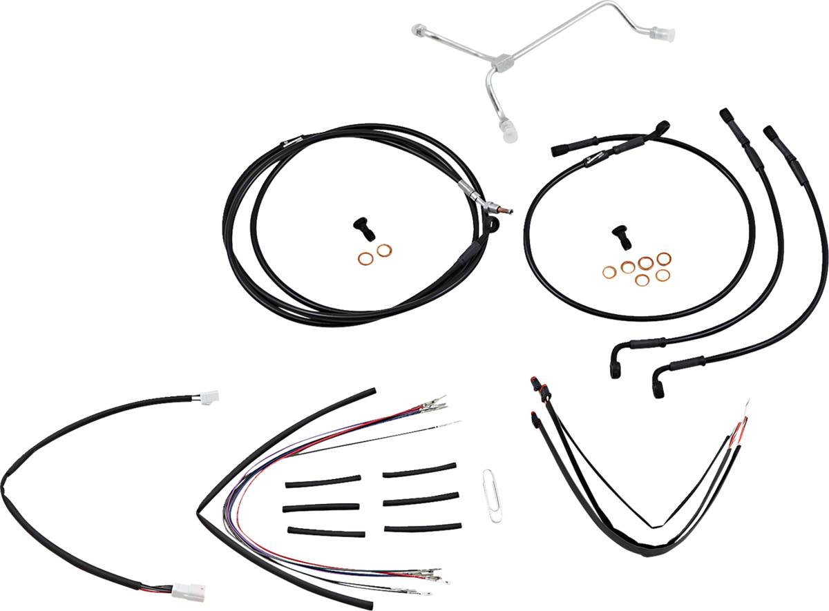Burly Brand Complete Black Vinyl Handlebar Cable/Line Kit For Ape Hangers - 14" - '15-'16 FLTR