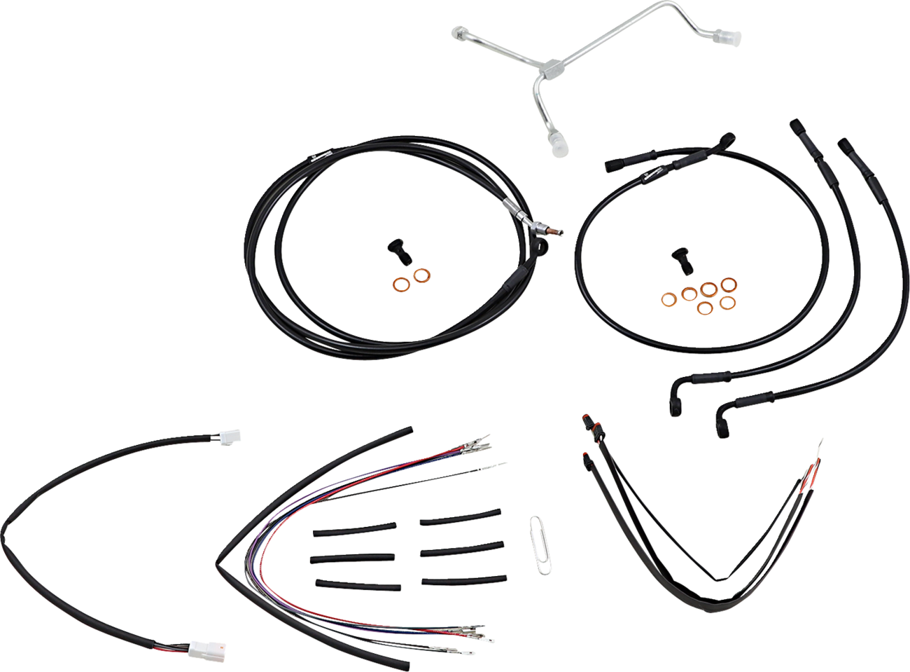 Burly Brand Complete Black Vinyl Handlebar Cable/Line Kit For Ape Hangers - 14" - '15-'16 FLTR