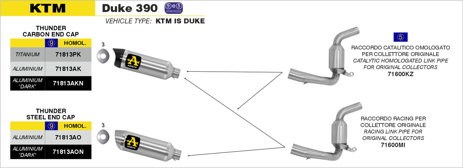 Arrow 71813AKN Thunder Aluminium Dark Slip On With Carbon End Cap