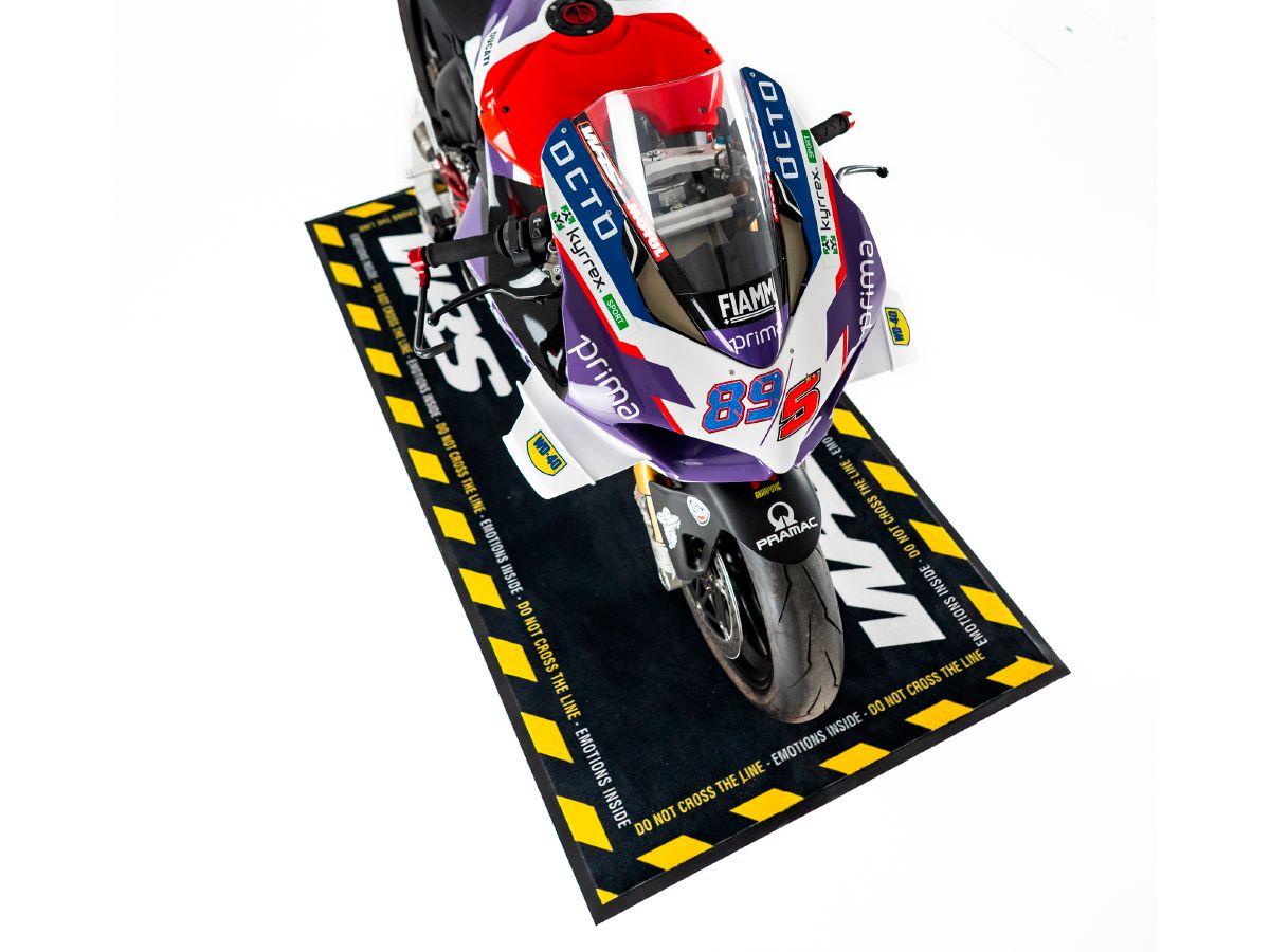 ORIGINAL WRS RECTANGULAR MOTORCYCLE CARPET WITH LOGO AND YELLOW LINE