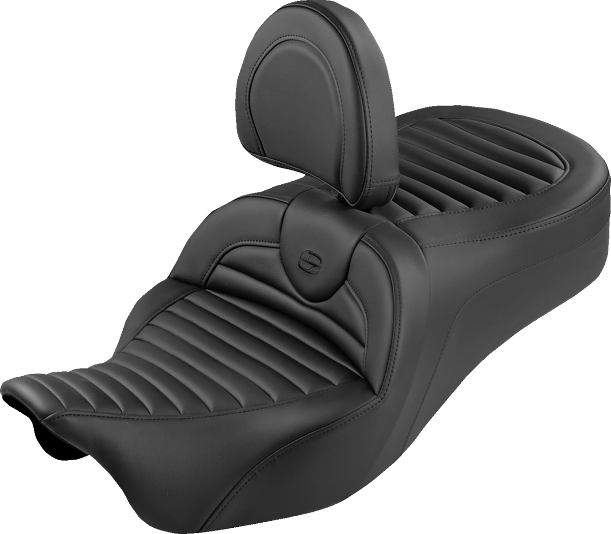 Saddlemen Roadsofa™ King Seat - With Backrest - Tuck-N-Roll - Black Stitch - FLH/FLT '08-'25