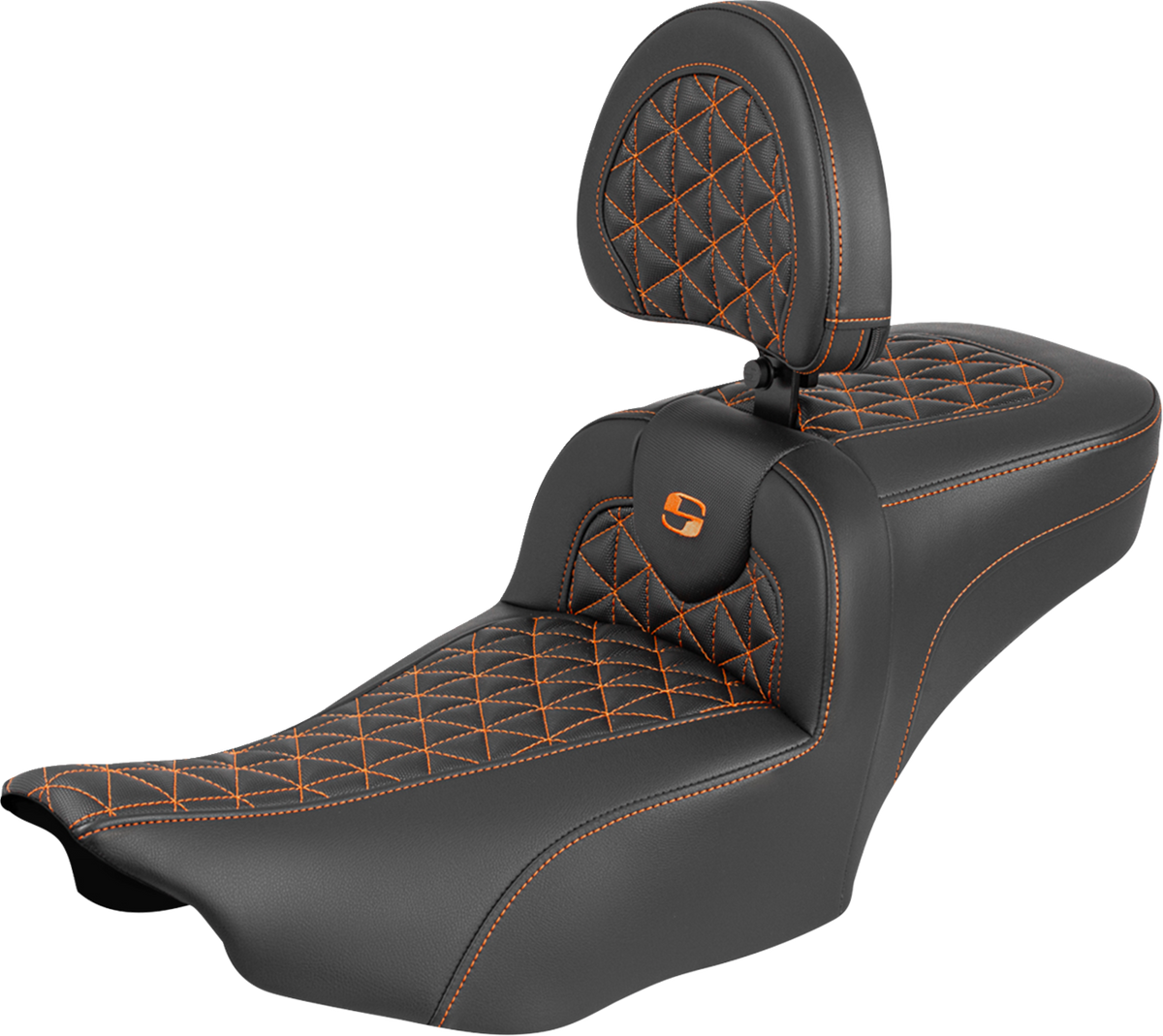 Saddlemen Roadsofa™ Extended Reach Seat - With Backrest - Orange Stitch - FLH/FLT '23-'25