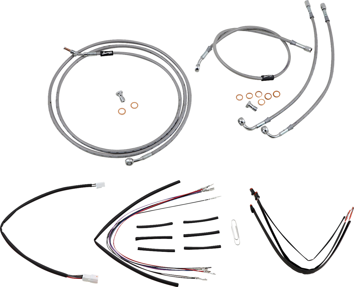 Burly Brand Complete Stainless Braided Handlebar Cable/Brake Line Kit - 14" Ape Hangers - '15-'16 FLTRX