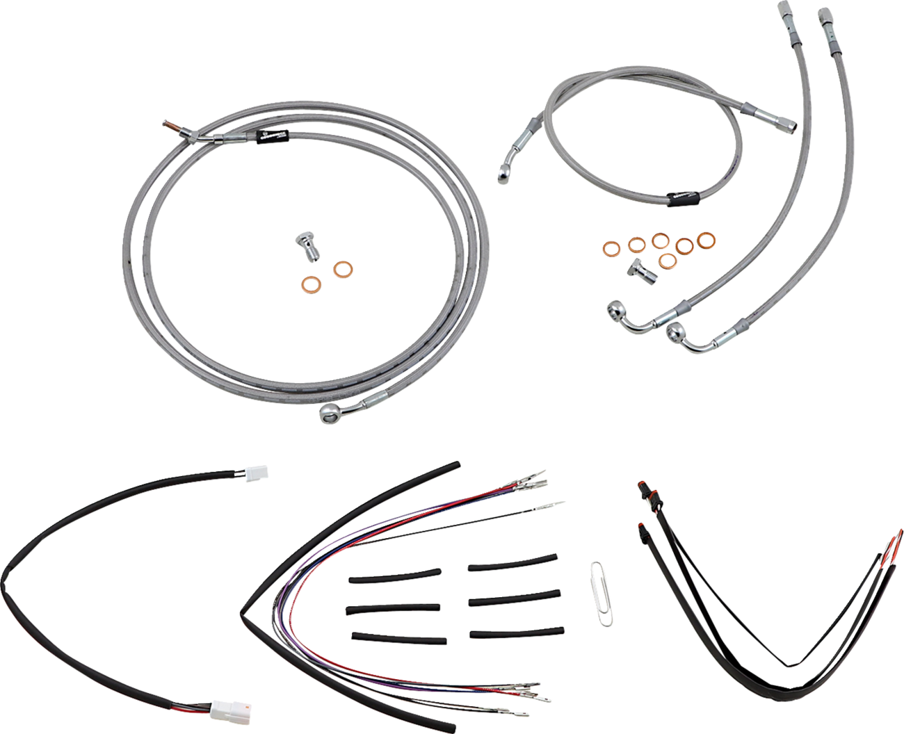 Burly Brand Complete Stainless Braided Handlebar Cable/Brake Line Kit - 14" Ape Hangers - '15-'16 FLTRX
