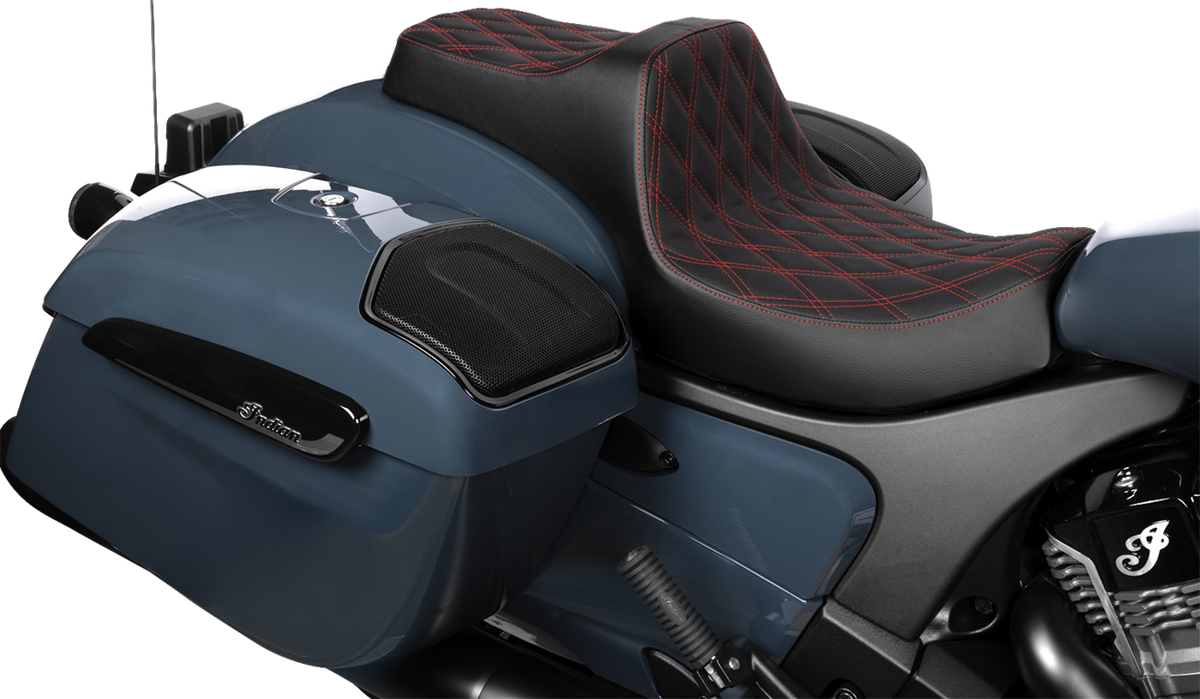 Drag Specialties Seats Predator III 2-Up Seat - Vinyl - Double Diamond - Red Stitch - Chieftain '25/Challenger '20-'25
