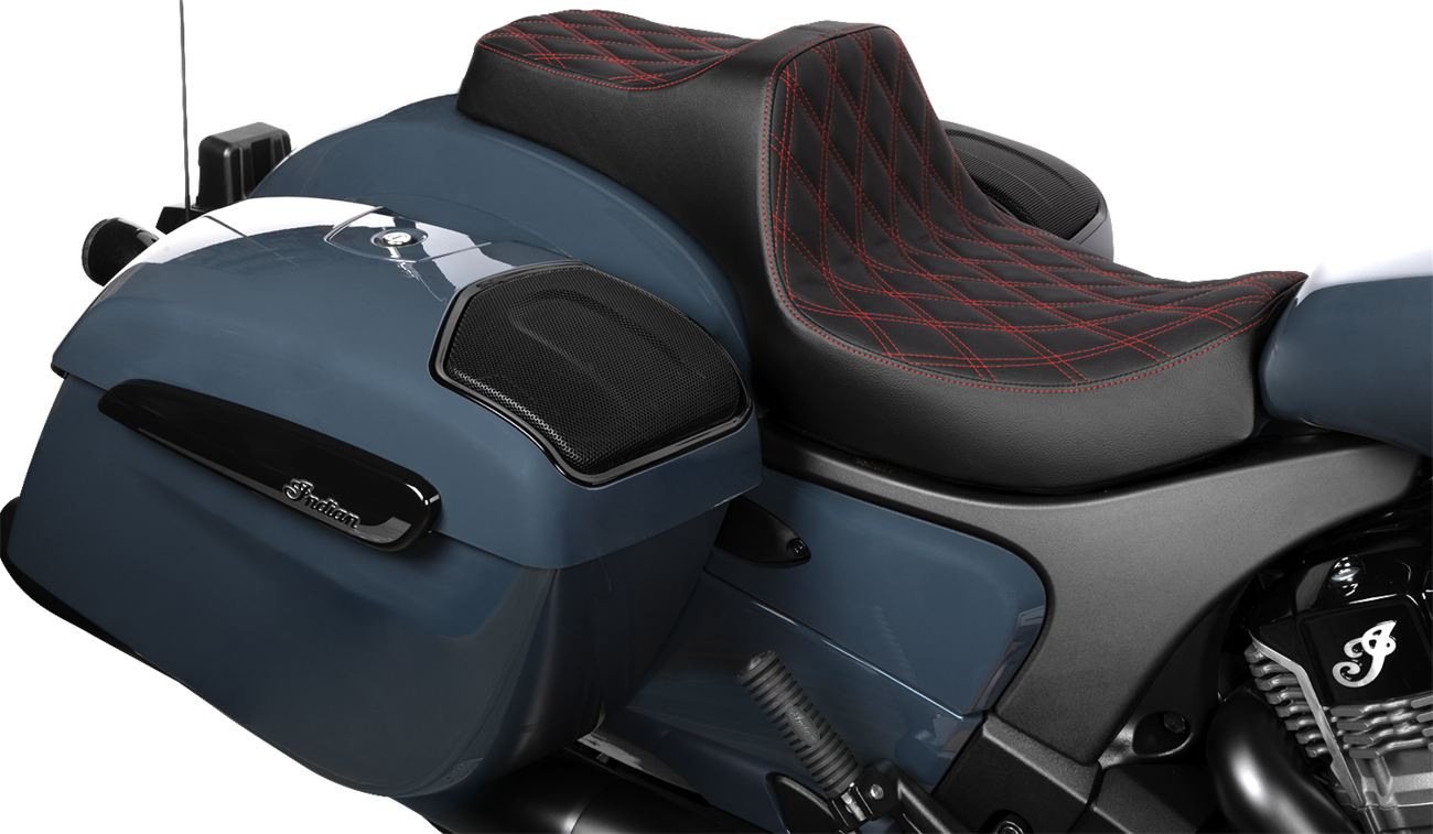 Drag Specialties Seats Predator III 2-Up Seat - Vinyl - Double Diamond - Red Stitch - Chieftain '25/Challenger '20-'25