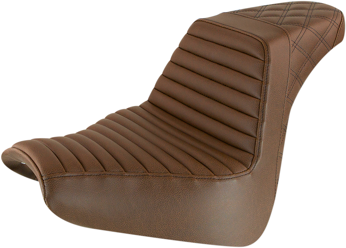 Saddlemen Step-Up Seat - Front Tuck-N-Roll/Rear Lattice Stitch - Brown - FXBR/S '18-'20