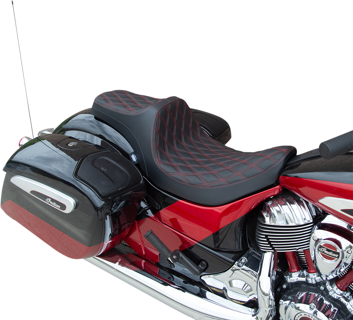 Drag Specialties Seats Predator III Seat - Double Diamond - Red Stitching - Vinyl - Indian '14-'22