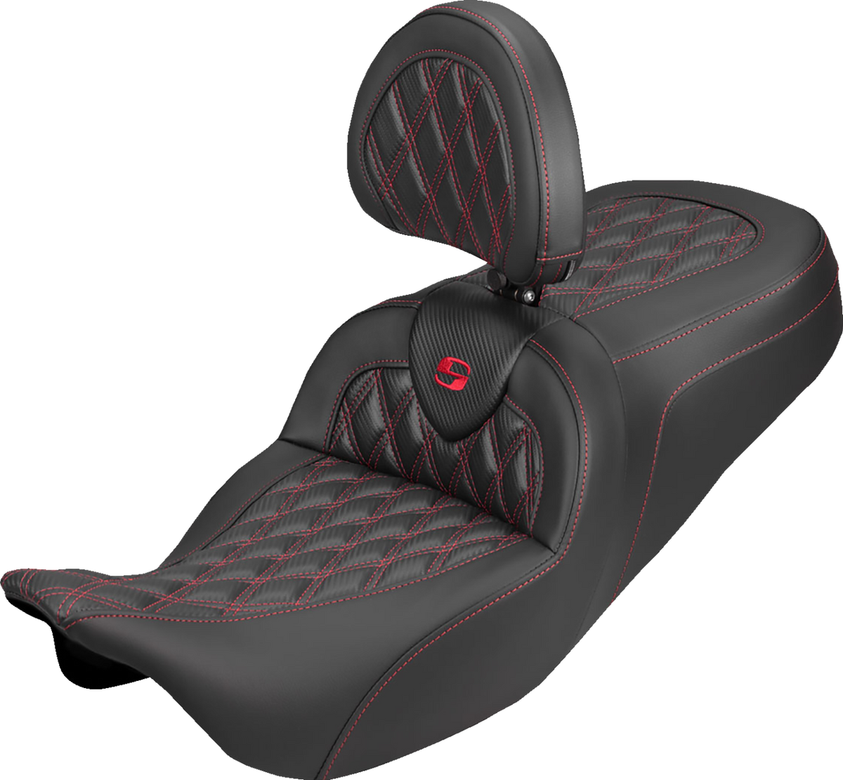 Saddlemen Roadsofa™ Carbon Fiber Seat - Lattice - Red Stitch - With Backrest - FLH/FLT '08-'25