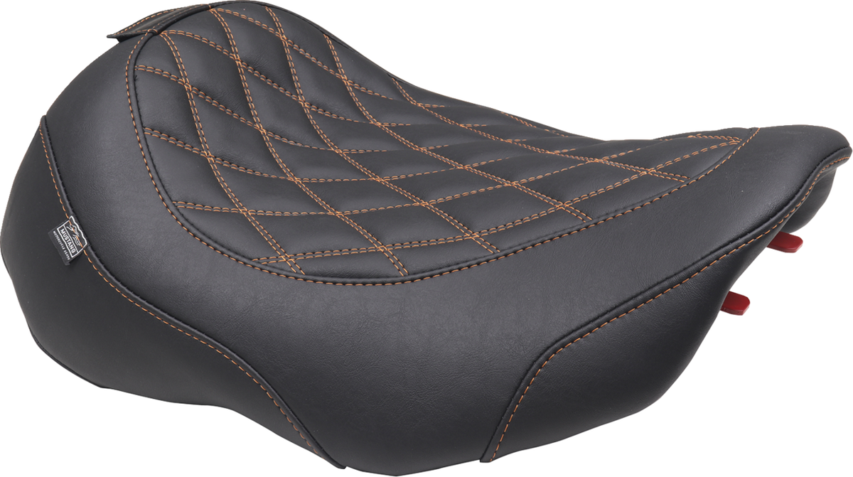 Mustang Wide Tripper™ Seat - Solo - Mandarin Orange Stitching - FLT/FLH '23-'25