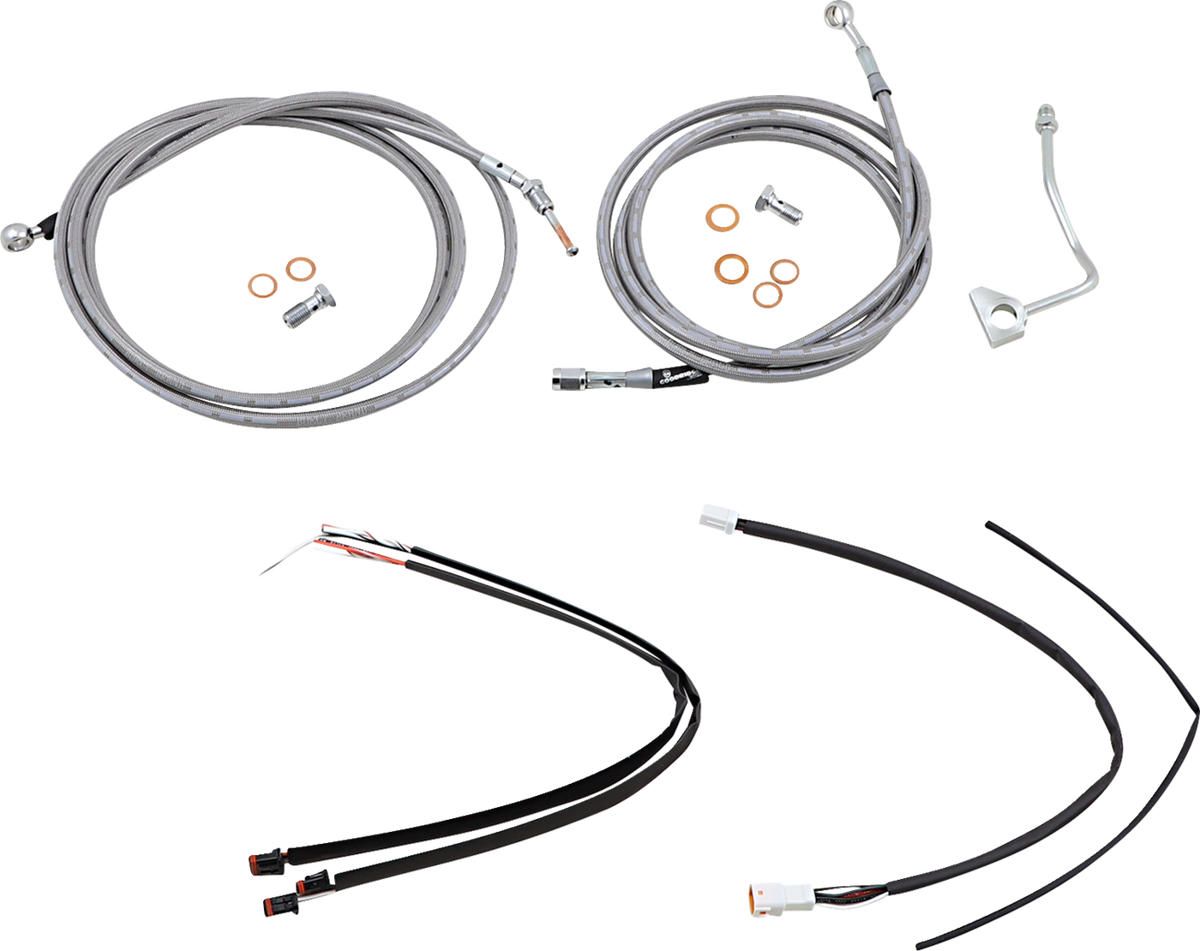 Burly Brand Complete Stainless Braided Handlebar Cable/Brake Line Kit - 16" Ape Hangers - '17-'20 Touring