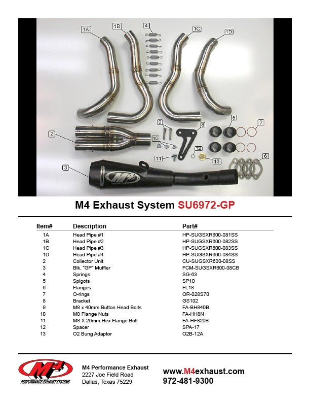 M4 Exhaust SU6972-GP Component Key
