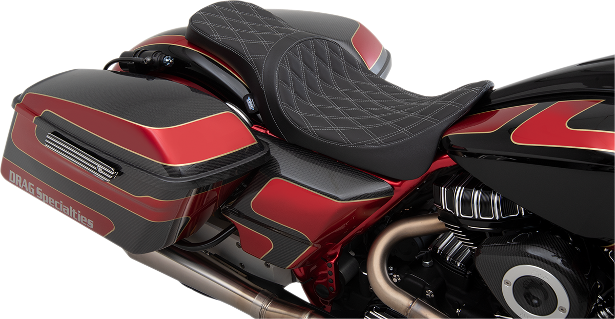Drag Specialties Seats Predator 2-Up Seat - Double Diamond - Silver Stitching - FL '08-'23